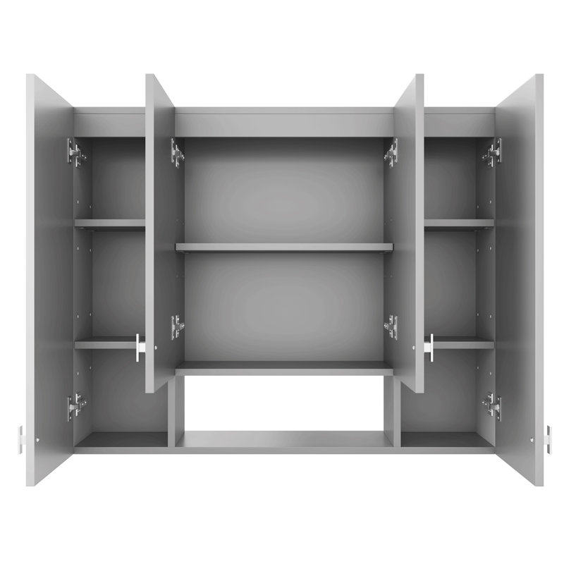Armoire à pharmacie murale moderne avec 5 tablettes réglables et charnière à fermeture en douceur pour la salle de bain, Gray