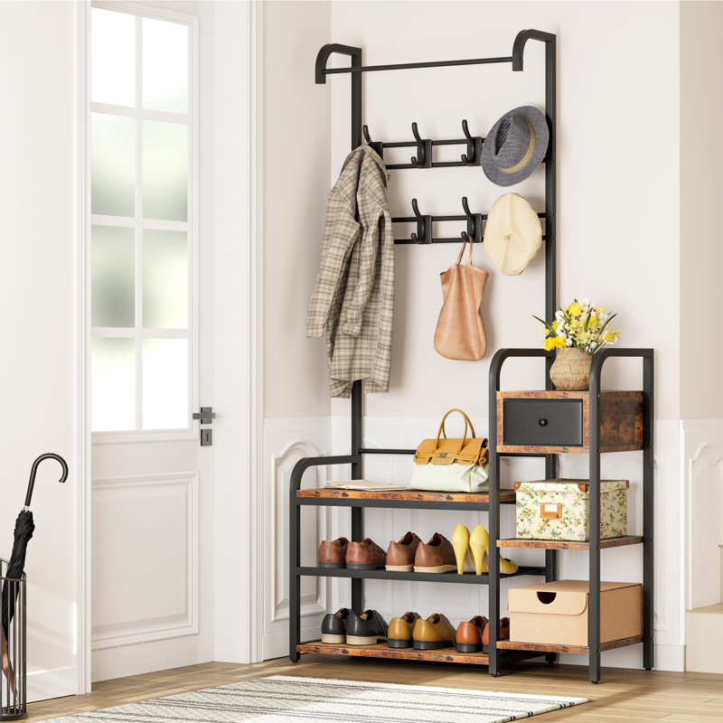 Tredan Freestanding 8 - Hook Coat Rack with Storage