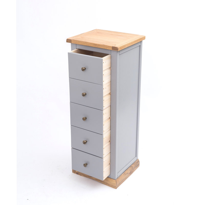 Mincey 45cm W 5 - Drawer Chest of Drawers, Natural/Grey/Gold
