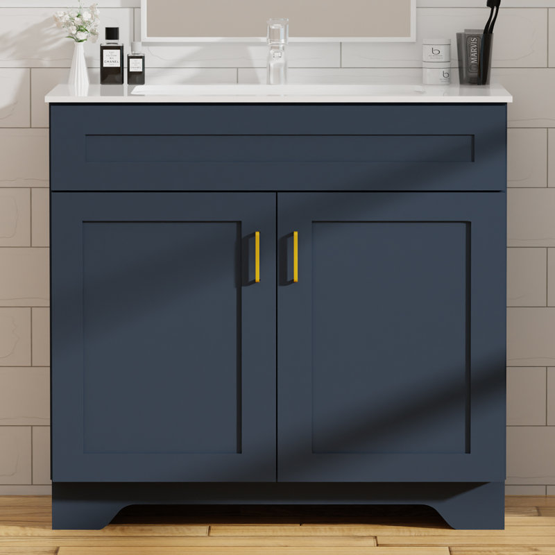 36" Bathroom Vanity with Sink, Farmhouse Wooden Double Door Bathroom Storage Cabinet,Freestanding Farmhouse Cabinet Vanity with Ceramic Sink (Paint, Blue,36")