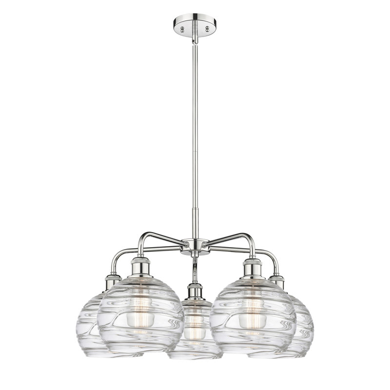 Lustre sphérique à 5 lumières en acier à intensité variable Essex, H 15,88 po x l 26 po x P 26 po, Chrome poli