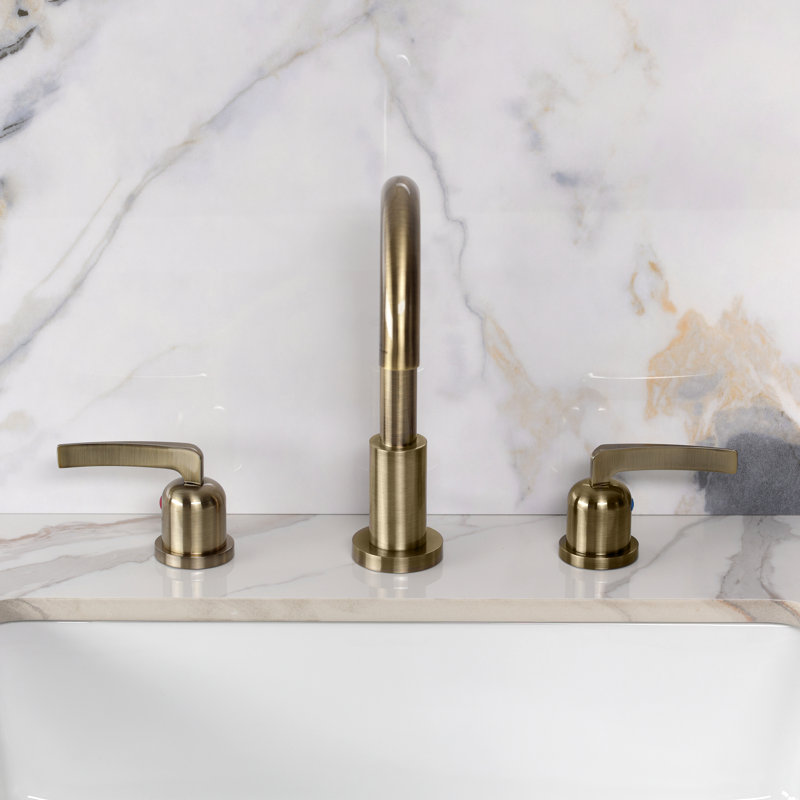 Kingston Brass Centurion Two-Handle 3-Hole Deck Mount Widespread Bathroom Faucet with Brass Pop-Up, Antique Brass