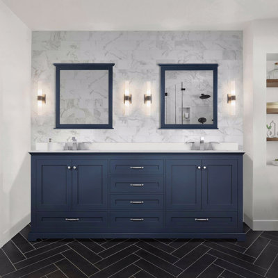Ensemble de meuble-lavabo double avec plateau en marbre de culture 80 po de largeur x 22 po de profondeur, avec robinet