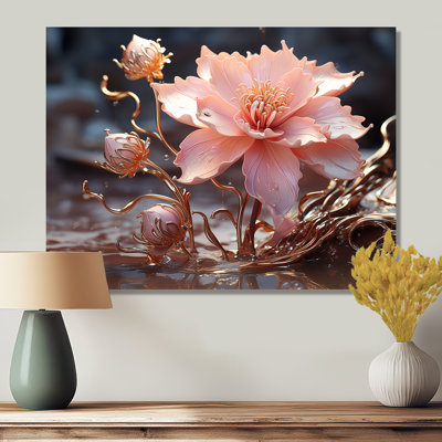 Option 1 rose rose feuilles dorées glamour - art mural rose
