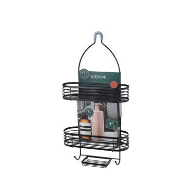 Grand chariot de douche moderne à 3 niveaux avec accents en bande antidérapant et antidérapant noir mat