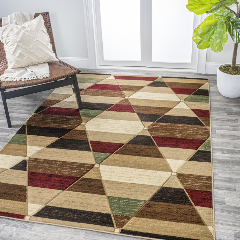 Kehoe Retro Diamonds Geometric Red/Brown/Cream Rug, Rectangle 7'10" x 10'2"