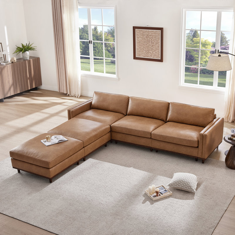 Laima 5-Piece 118"W Faux Leather U-Shaped Modular Sectional Sofa With 2 Ottomans