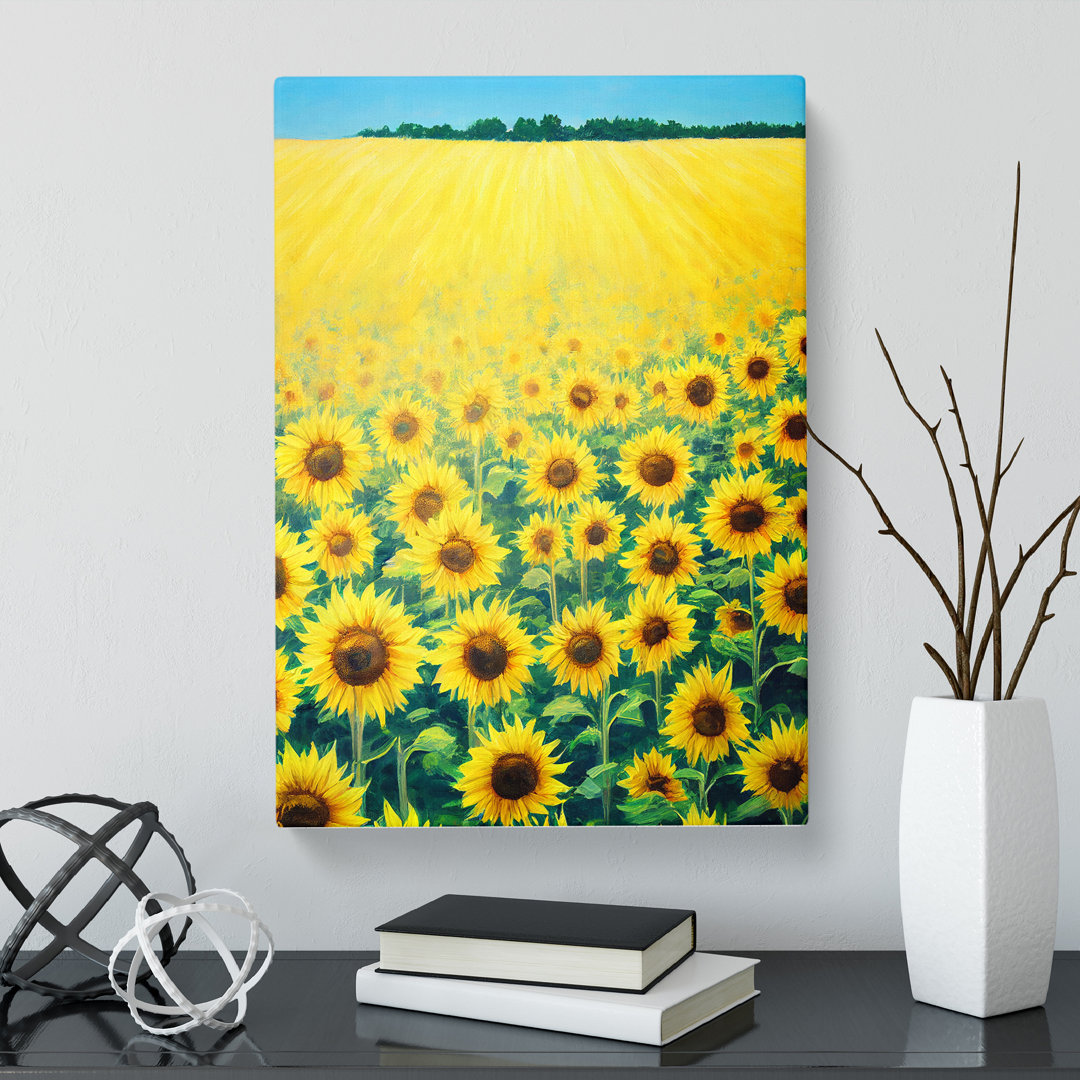 Rivanna Sunflower Field Abstract - Wrapped Canvas