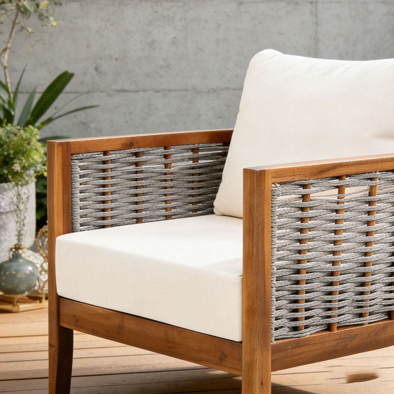 Fauteuil d'extérieur avec corde tissée, beige - 1 fauteuil