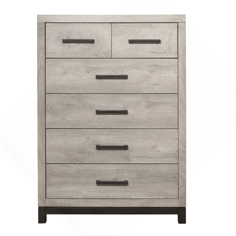 Commode de chambre à coucher bicolore à finition grise 1 pièce avec 5 tiroirs de rangement