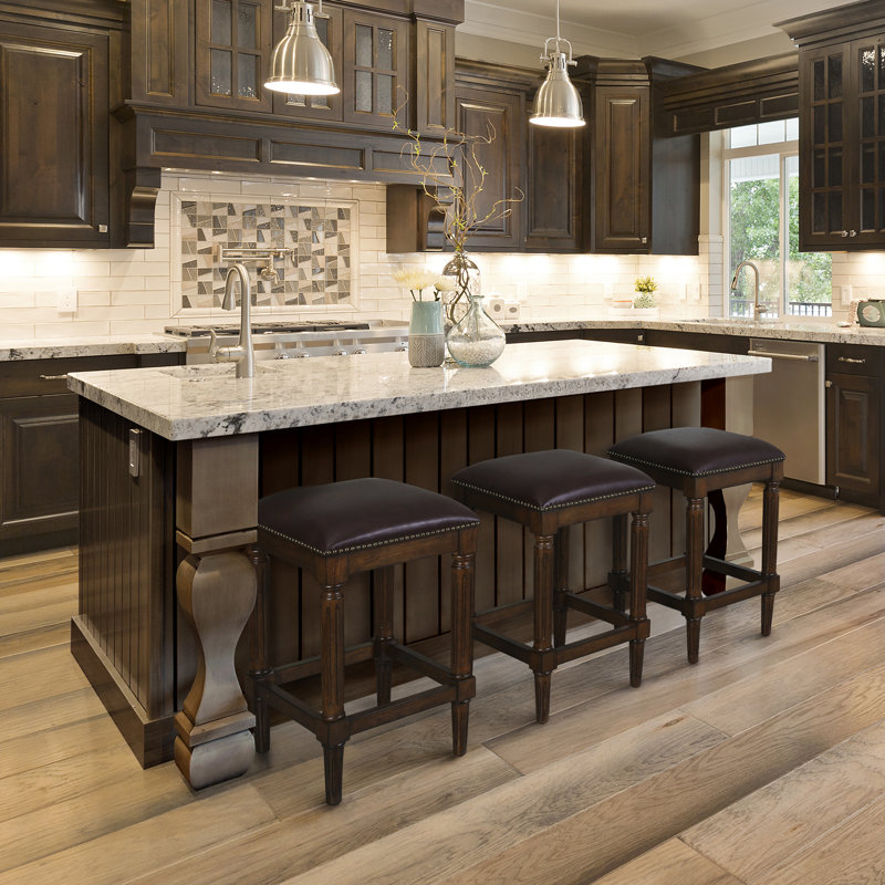 Bertia Square Wood Counter and Bar Stool, Bar Stool (30.25" Seat Height), Dark Brown/Distressed Walnut