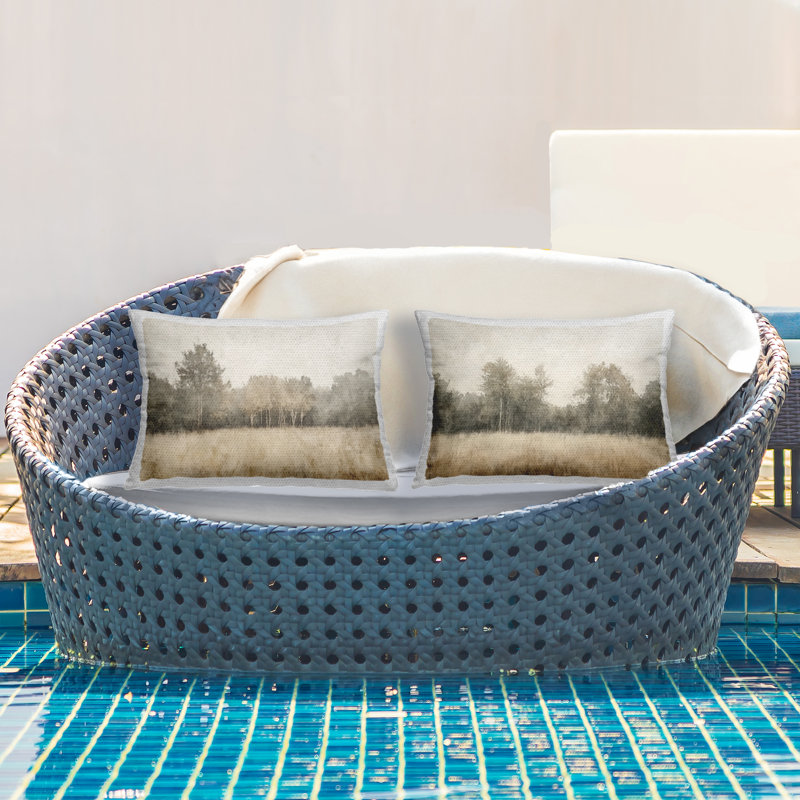 Woodland Watercolor Field 2 Piece Outdoor Printed Pillow Set design by Mona Grace, Rectangle 14"H x 20"W, Beige Field