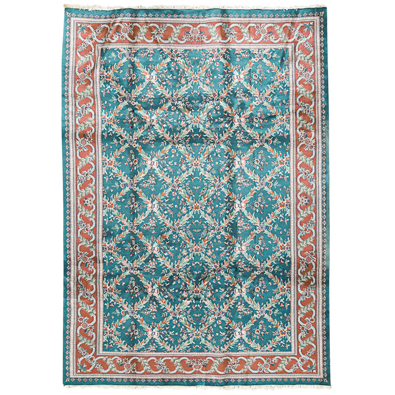 Tapis vert et rouge noué à la main de haute qualité