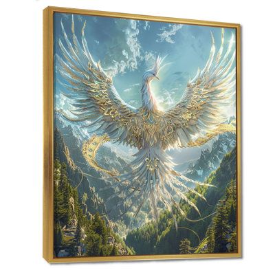 Glorious White Phoenix Rising In Magic Mountains - Phoenix, art mural