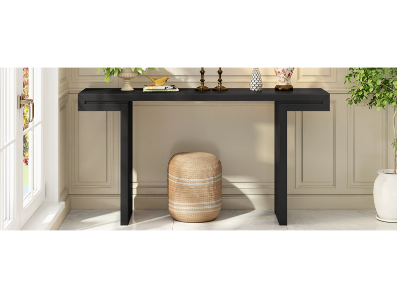 U-Style 60 Inch Modern Console Table with Geometric Design, Black Entryway Table with Painted Finish & Adjustable Feet for Living Room, Hallway, Foyer
