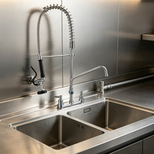 Robinet mural de cuisine commerciale - modèle à grande hauteur de 36 pouces avec pulvérisateur de pré-rinçage - compatible avec les éviers à 1, 2 ou 3 compartiments