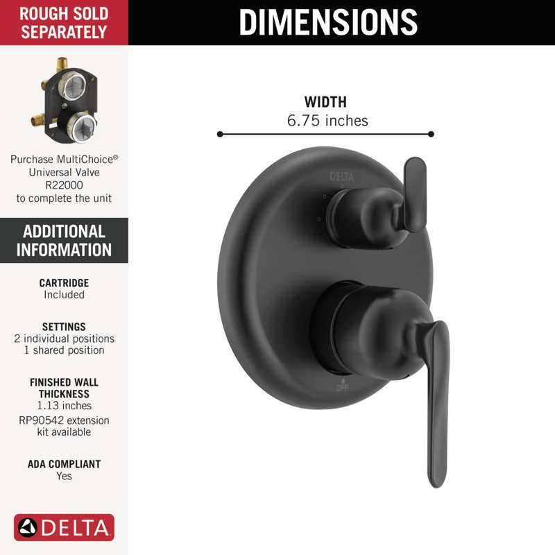 14 Series 3-Setting Integrated Diverter Trim, Matte Black