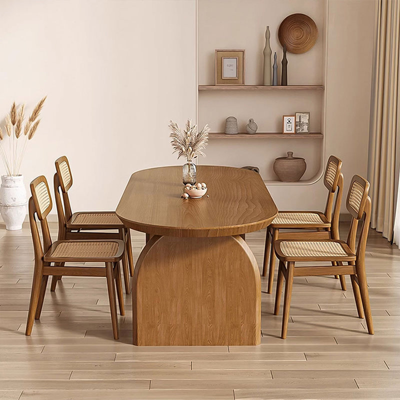 Mid-Century Modern Walnut Oval Solid Wood Dining Table, 29.53"H x 62.99"L x 31.50"W
