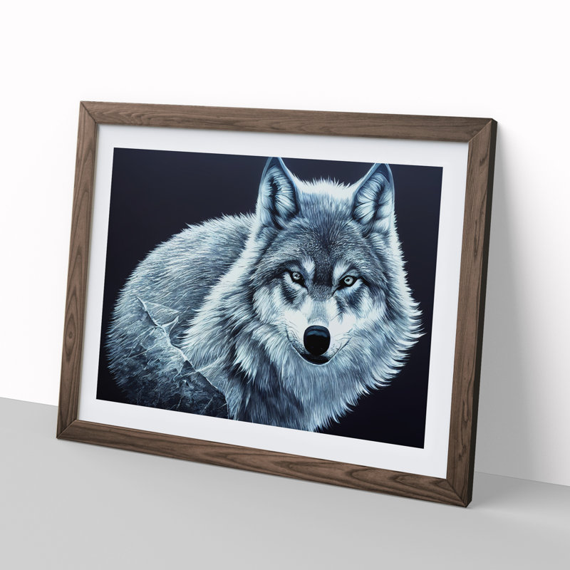 XH1022-10273X Wolf Portrait Vol.3 1 Piece Single Picture Frame Wall Art, 46cm H x 64cm W x 2cm D, Walnut Framed