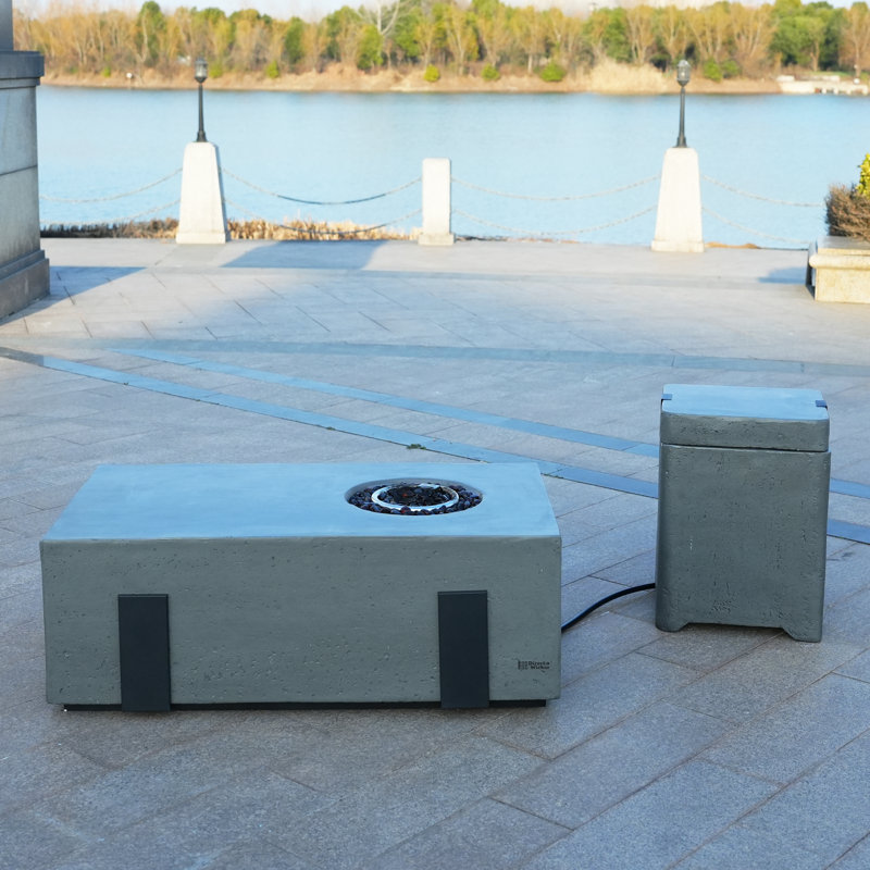 Rectangle Concrete Propane Smokeless Fire Pit Table with Lid