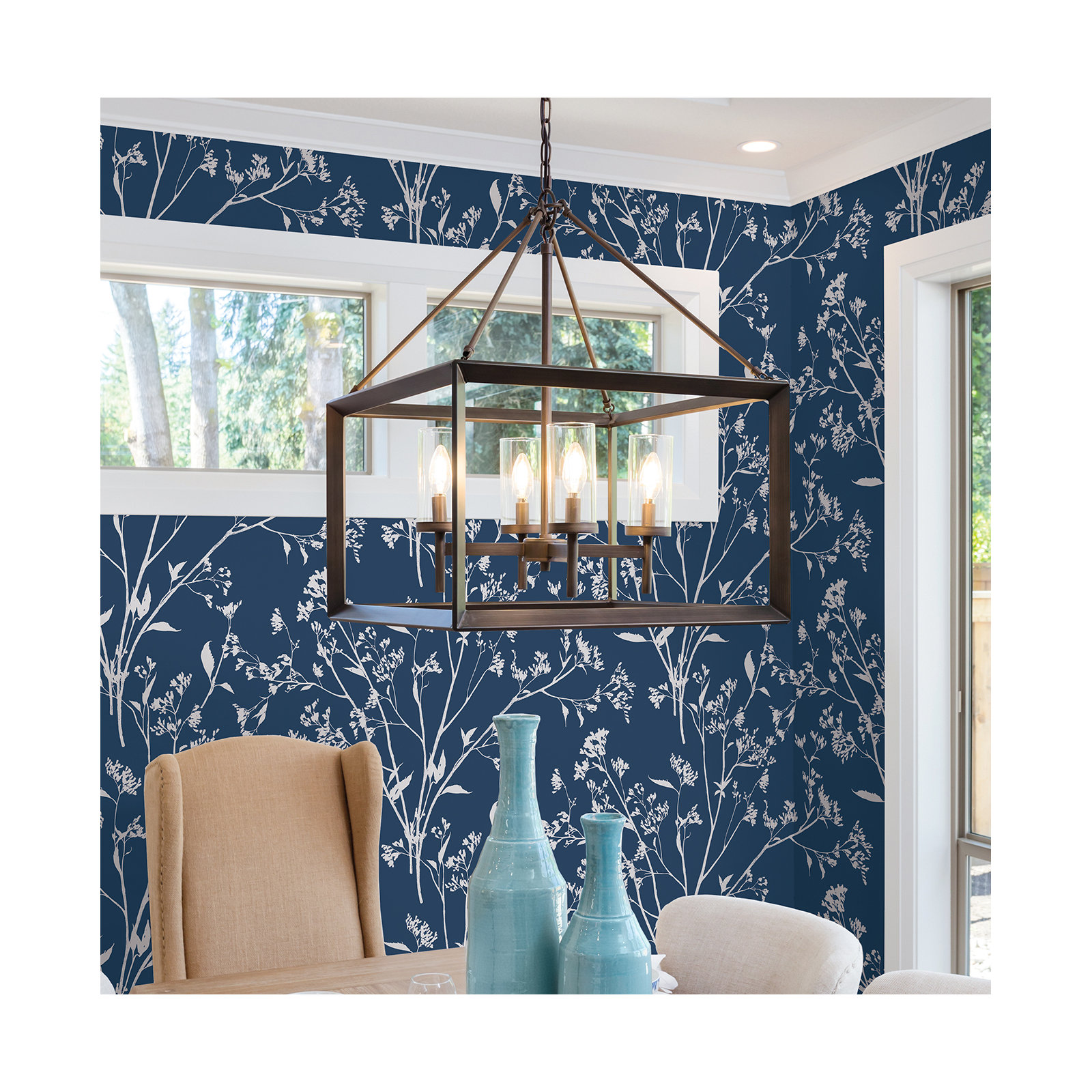 Stormi Modern Floral Wallpaper, Navy