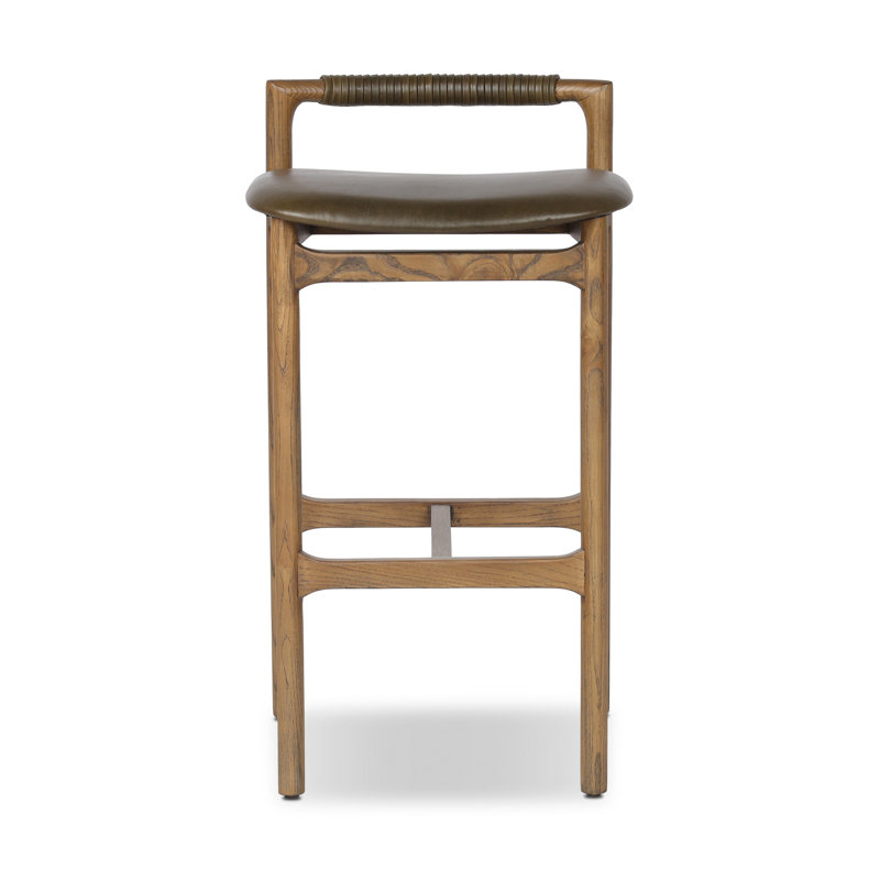 Tabouret Solene, Tabouret de bar (siège d'une hauteur de 30 po), Mousse Dulane / cuir véritable, Bois de micocoulier grillé