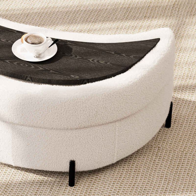 Upholstered Moon Storage Ottoman, Ivory Boucle