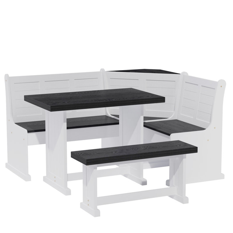FSC Solid Pine L-Shape Breakfast Nook Set Dining Corner Set With Charging, Storage & Reversible Bench (Seats 3-5)