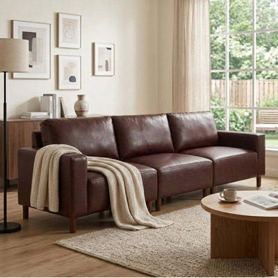 78.5" Modern Faux Leather Three Seat Sofa Upholstered PU Couch with Solid Wood Legs Comfortable Seating for Living Room, Apartment, Office, Reception and Waiting Room