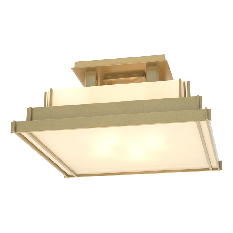 Steppe 4 - Light Lantern Square Semi Flush Mount, White, Modern Brass, 7.6" H x 17.1" W x 17.1" D