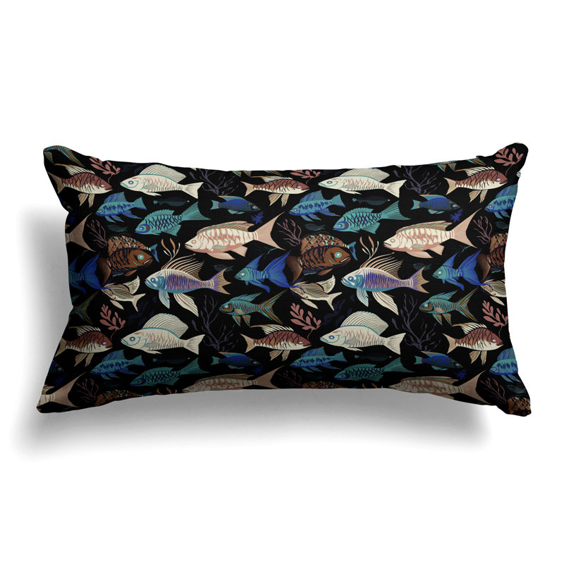 Fish Paradise  Rectangular Throw Pillow, Blue/Brown