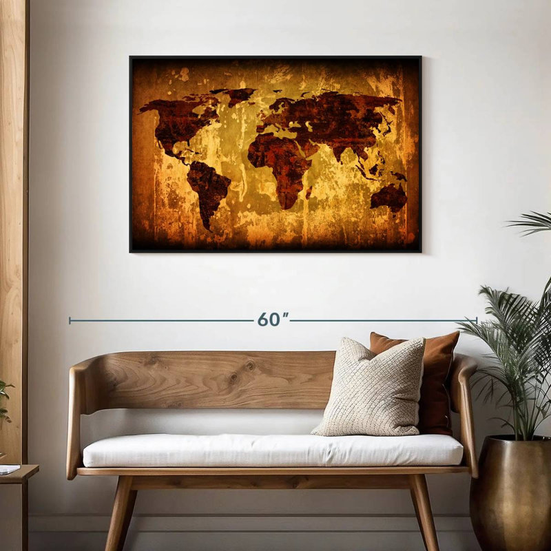 Carte du monde rétro Aliaz, H 29 po x l 43 po