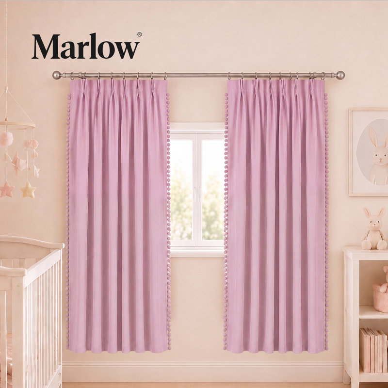  Pink Pom Pom Curtains for Nursery Baby Girls Room 46"x72" in Pink
