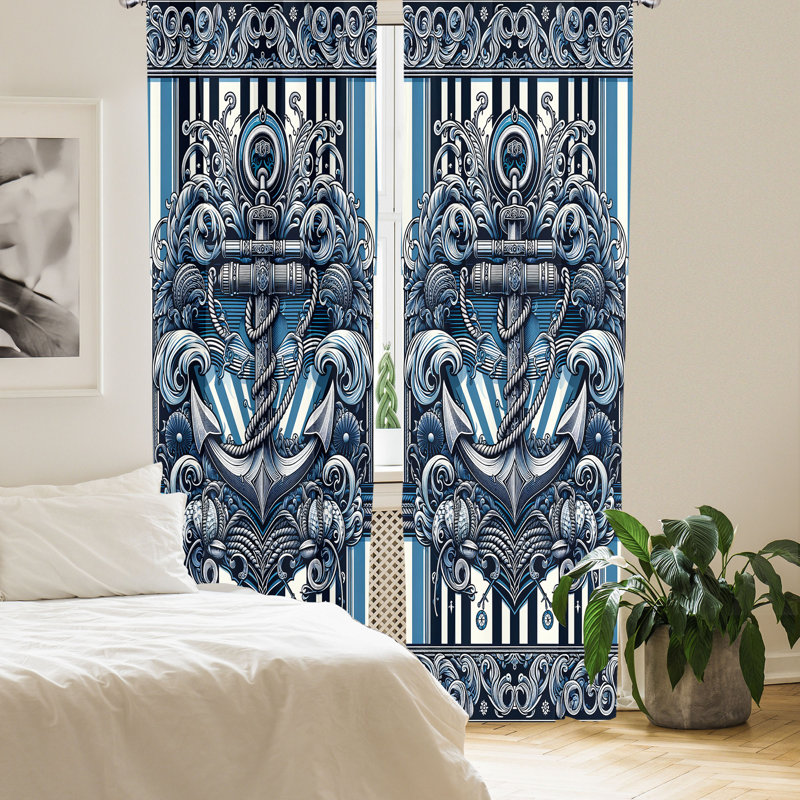 Nautical Anchor Blue and White Microfiber Curtain Set