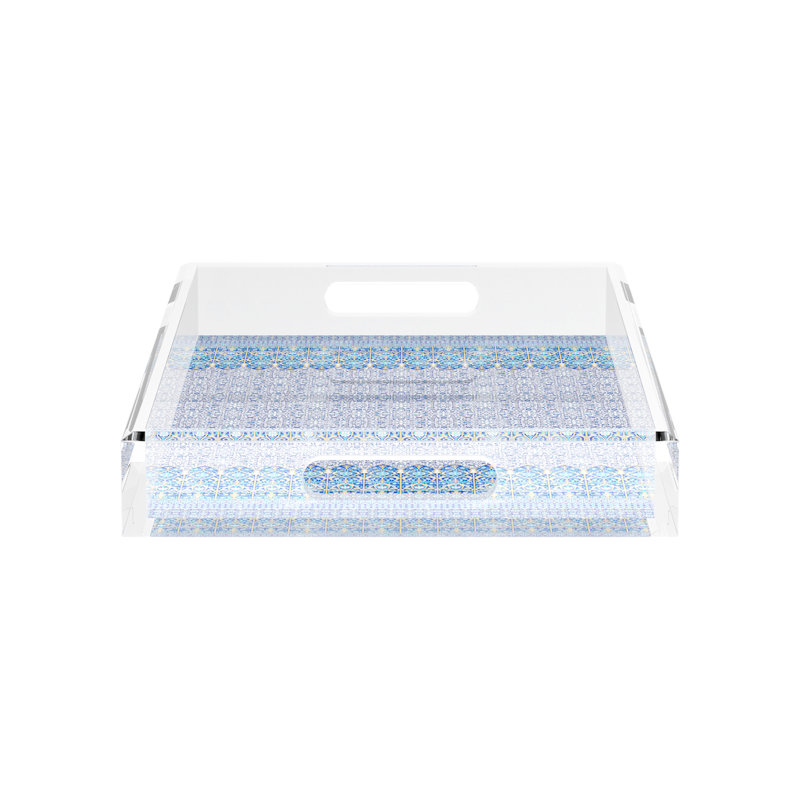 Iznik Acrylic Rectangle Decorative Tray, 17"W x 10.5"D x 2"H, Blue