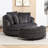 59.8" W Upholstered Oversized Slipcovered Accent Barrel Lounge Chair With Crescent Storage Ottoman-481921456