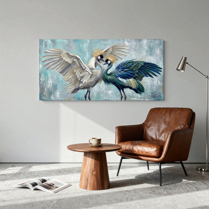 Cranes Dancing, reproduction d'art sur toile, ensemble de 1, Toile tendue, L 40 po x H 20 po