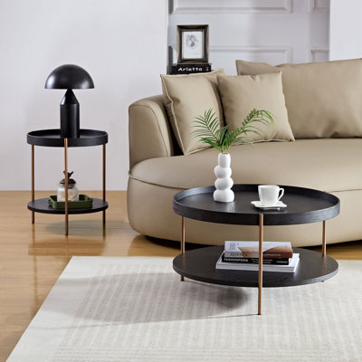 2-Piece Modern 2 tier Round Coffee Table Set