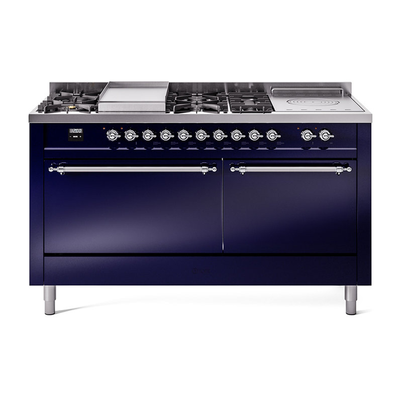 ILVE Nostalgie II, cuisinière à double combustible de 60 po, 7 brûleurs, plaque chauffante, surface de cuisson française