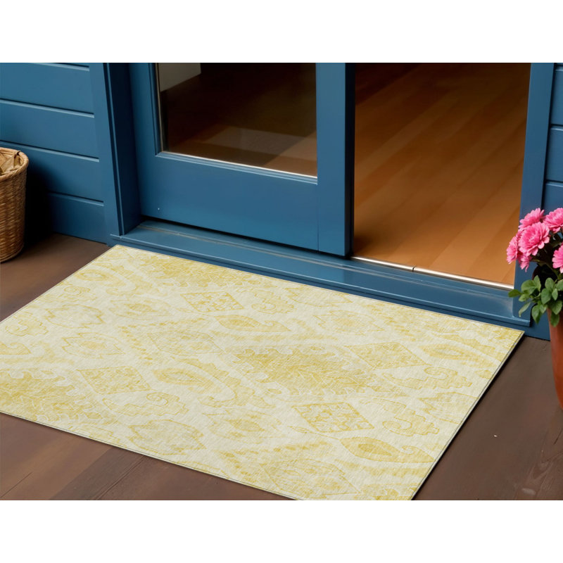 3' X 5' Gold Ivory And Beige Moroccan Washable Indoor Outdoor Area Rug