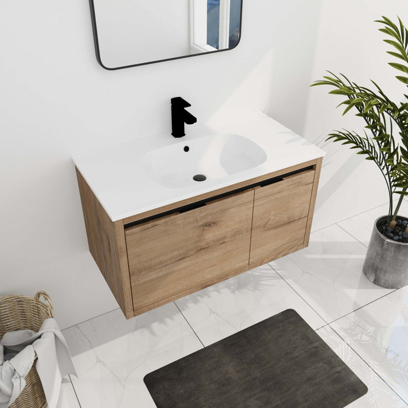 Meuble-lavabo mural 36 po avec lavabo en gel 36 po, Imitation chêne