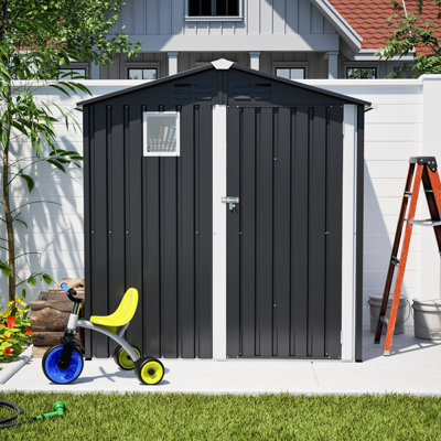 Black Metal 6' X 4' Outdoor Storage Shed, For Patio And Lawn Storage, With Lockable Door Transparent Window, Ample Space, Quick Easy Assembly 6Ft 4Ft Steel Utility Tool House Backyard Garden Lawn,