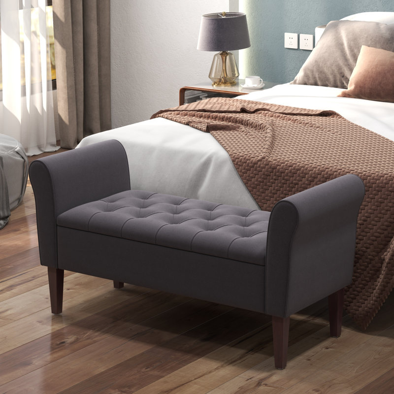 Banc de rangement en polyester touffeté, Gris, H 23,6 po x l 48 po x P 18,9 po