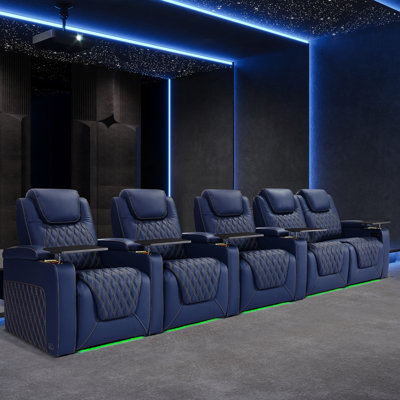 Top Grain Leather Home Theater Seating 7 Color Ambient Lighting Row Of 5 Loveseat Right by Ivy Bronx