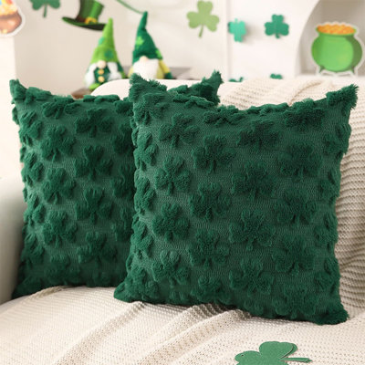17,72 x 17,72 pouces ensemble de 2 taies d'oreiller en jacquard de printemps en peluche pour la décoration du canapé du canapé (vert foncé)