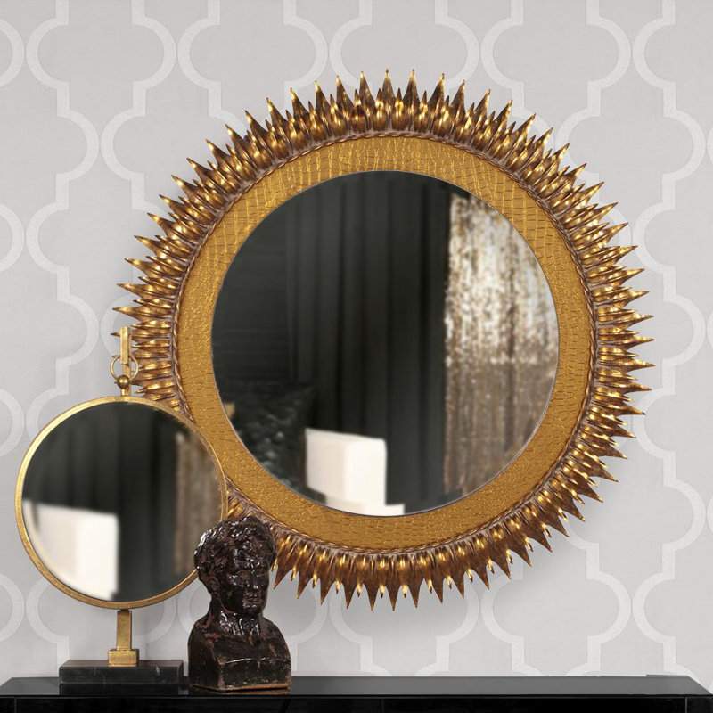 Medallion Round Metal Beveled Mirror, Gold