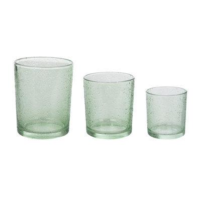  Ensemble de 3 porte-bougies en verre texturé