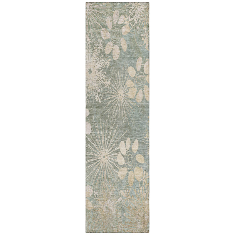 Machine Washable Indoor/Outdoor Kaczor ACN2225 Floral Rug, Runner 2'3" x 7'6"