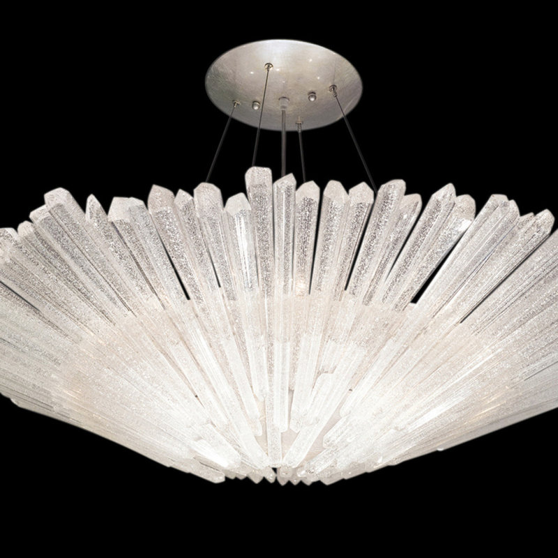 Lustre suspendu cylindrique Marchelle Diamantina, Blanc laiteux, 42" Diameter x 8" Height, Nickel poli