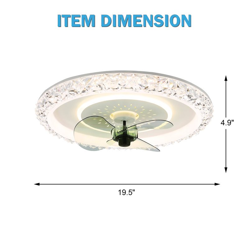 Deymian Modern 6 Speeds Low Profile Flush Mount Dimmable LED Ceiling Fan with Lights and Remote Control